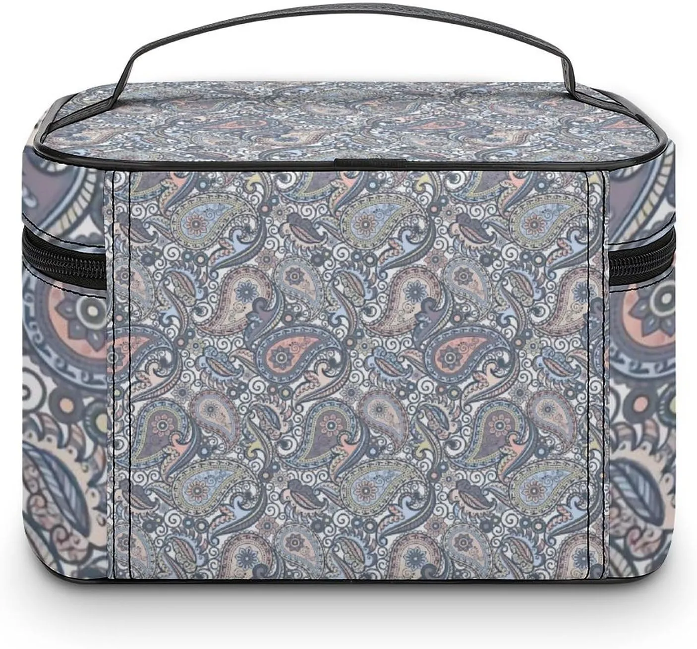Pastel Purple Coral Pink Paisley Art Portable Large Capacity Portable Makeup Bag with Zipper