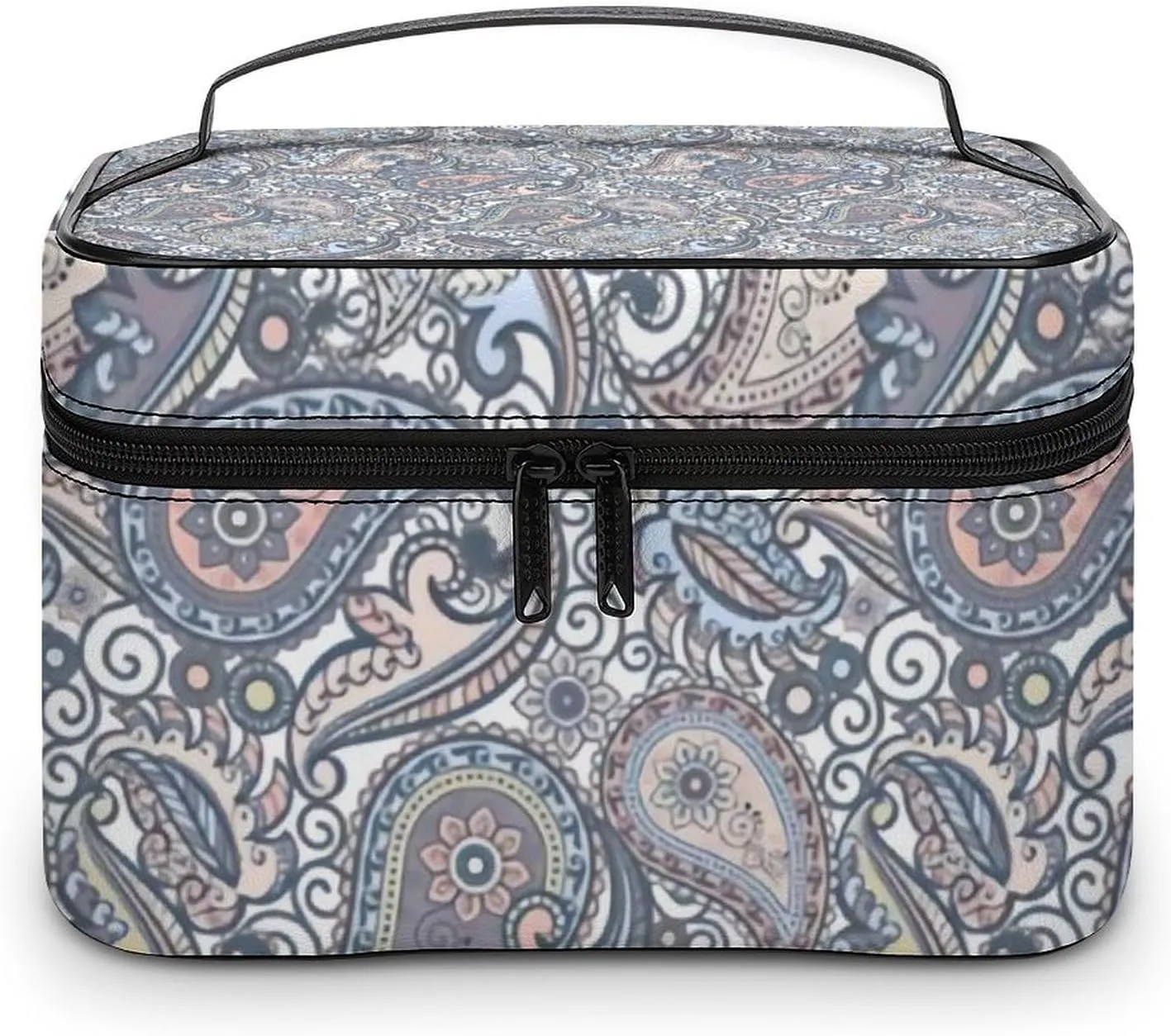 Pastel Purple Coral Pink Paisley Art Portable Large Capacity Portable Makeup Bag with Zipper