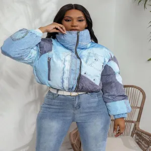 Patchwork Denim Puffer Jacket | Cropped | Bold and Warm