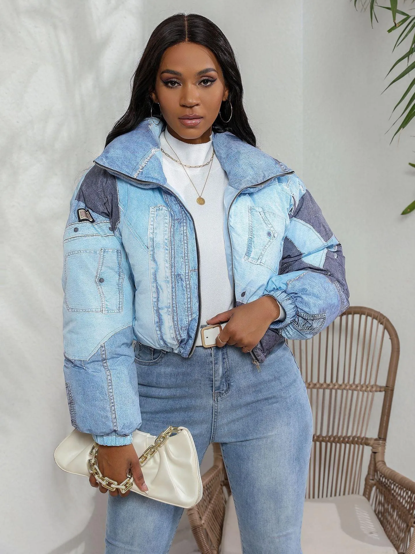 Patchwork Denim Puffer Jacket | Cropped | Bold and Warm
