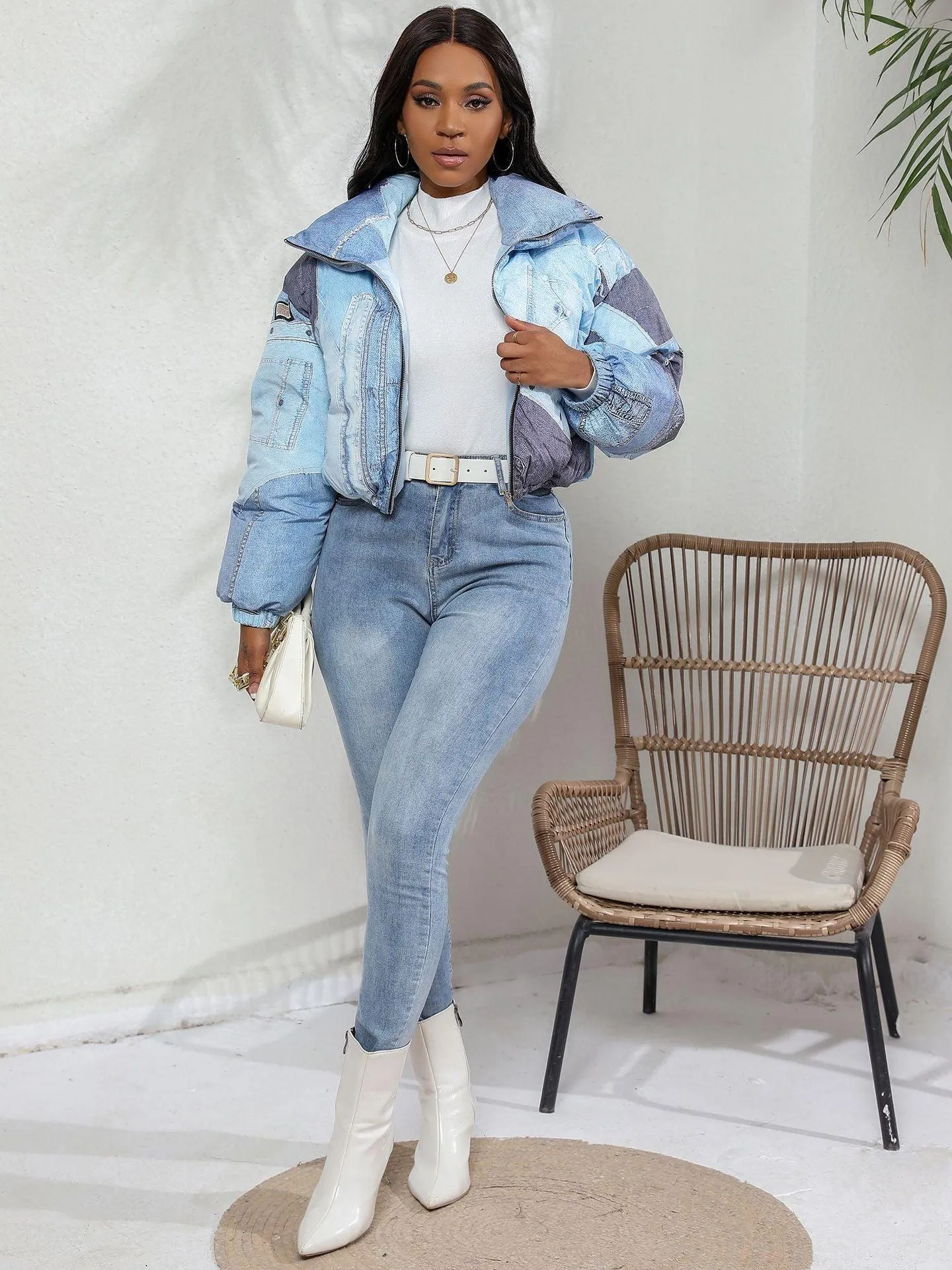 Patchwork Denim Puffer Jacket | Cropped | Bold and Warm