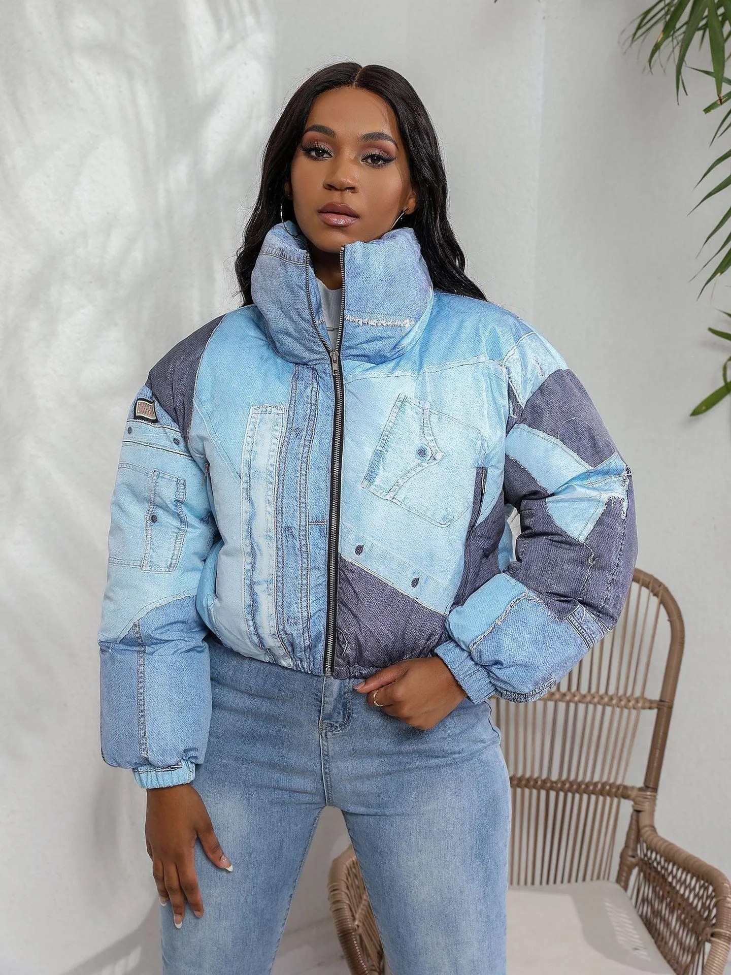 Patchwork Denim Puffer Jacket | Cropped | Bold and Warm