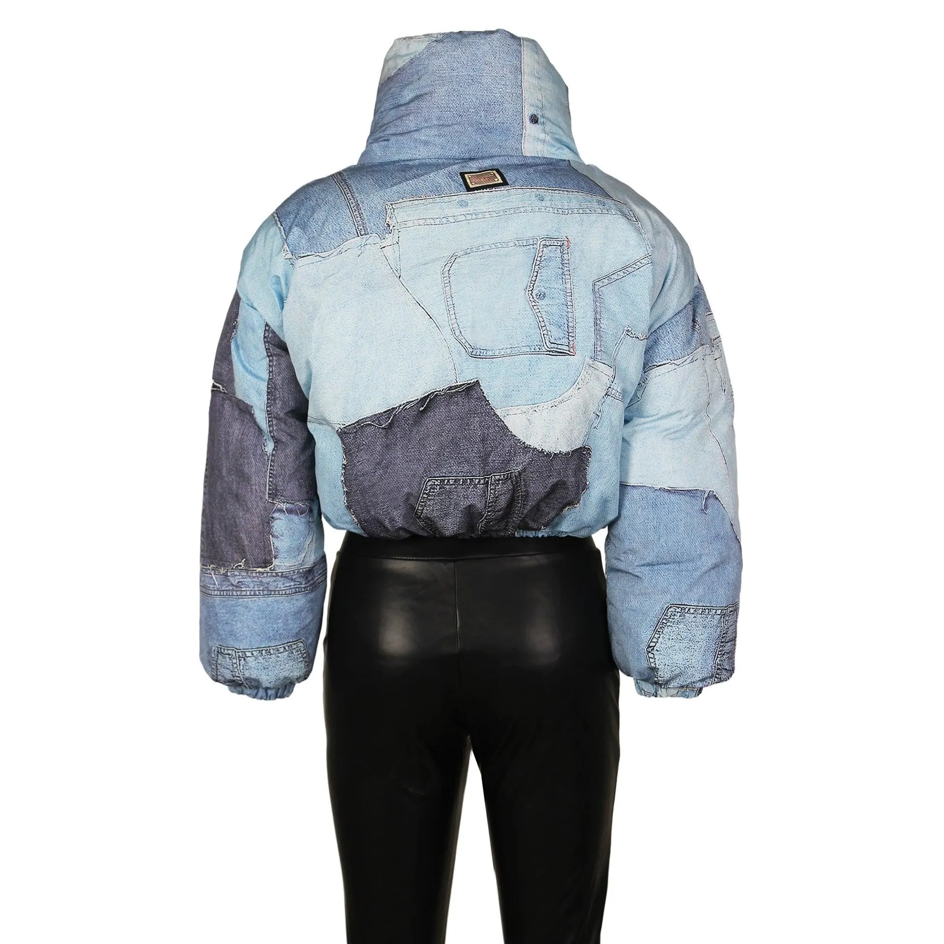 Patchwork Denim Puffer Jacket | Cropped | Bold and Warm