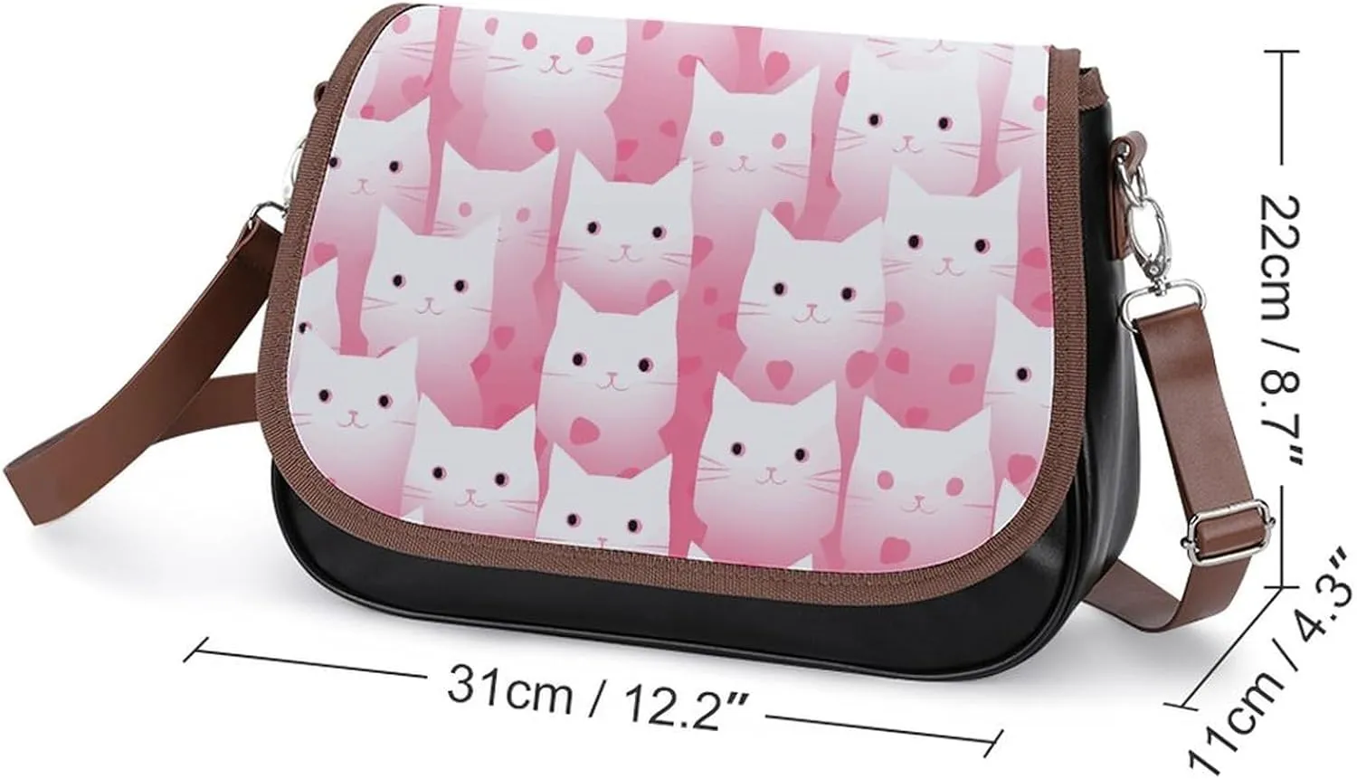 Peach Cat Pattern Crossbody Bags for Women Travel Shoulder Bag Small Leather Cross Body Handbags