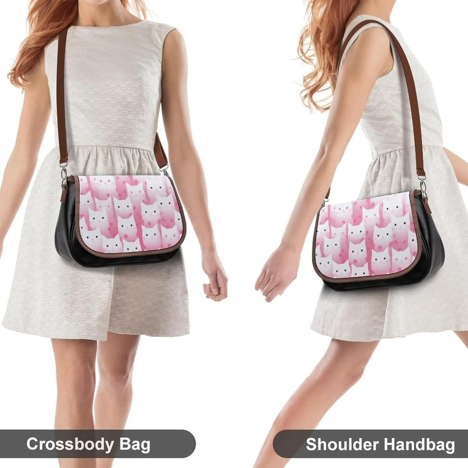 Peach Cat Pattern Crossbody Bags for Women Travel Shoulder Bag Small Leather Cross Body Handbags