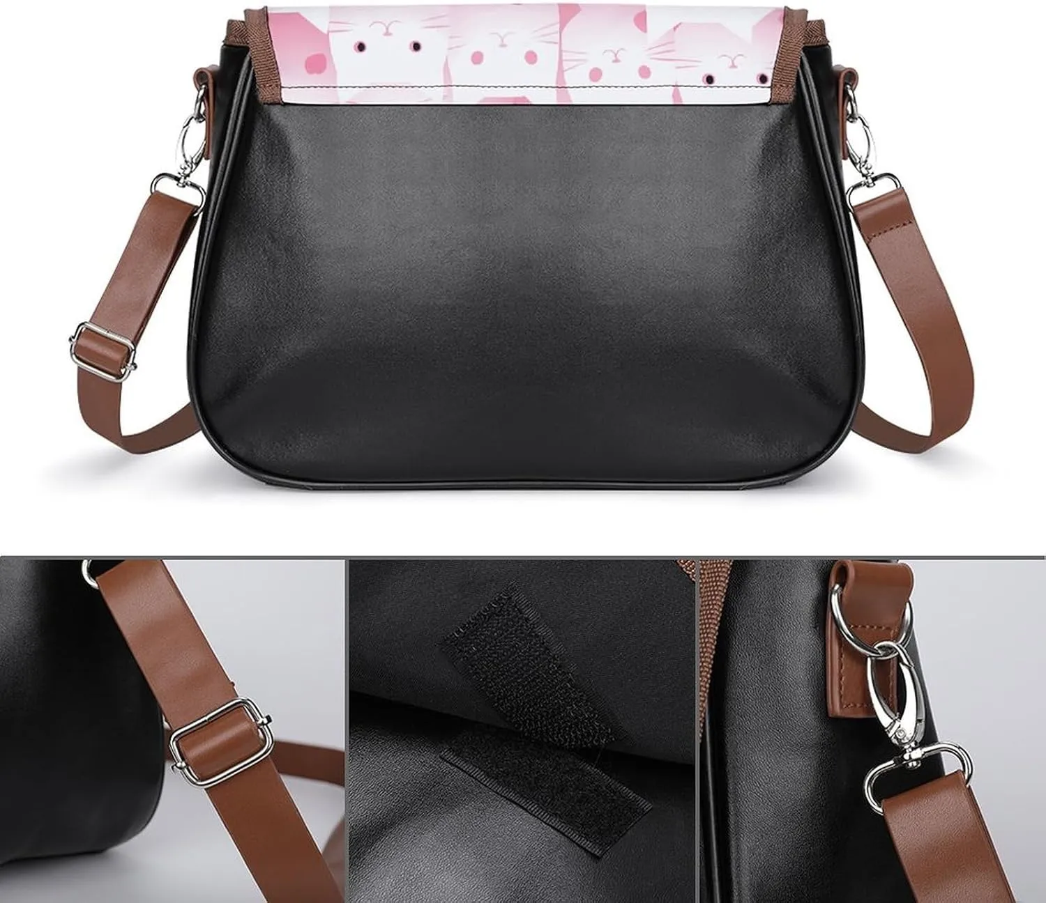 Peach Cat Pattern Crossbody Bags for Women Travel Shoulder Bag Small Leather Cross Body Handbags