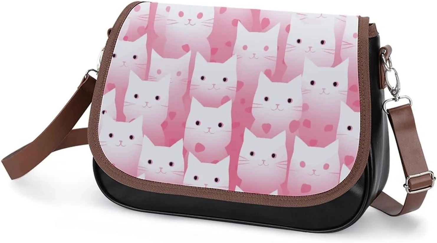 Peach Cat Pattern Crossbody Bags for Women Travel Shoulder Bag Small Leather Cross Body Handbags