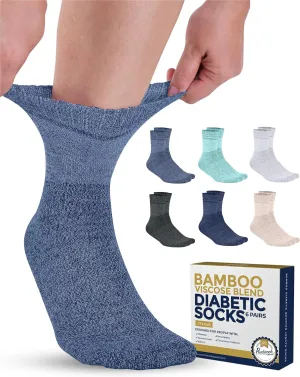 Pembrook Bamboo Viscose Diabetic Socks for Women & Men - 6 Pairs Ankle Socks for Swollen Feet | Neuropathy Socks | Mens Diabetic Socks | Black, White, Beige, Aqua, Blue, Navy
