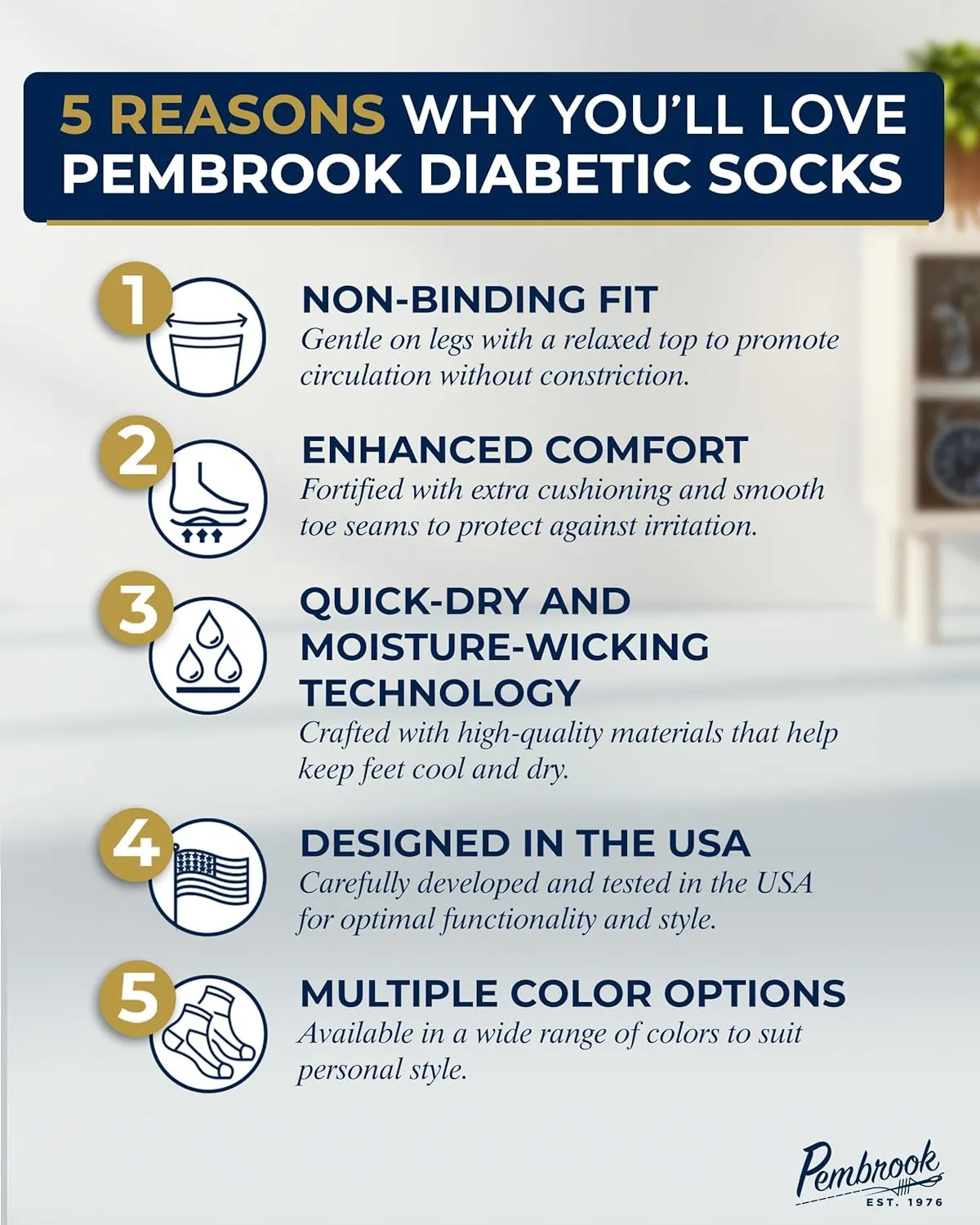 Pembrook Bamboo Viscose Diabetic Socks for Women & Men - 6 Pairs Ankle Socks for Swollen Feet | Neuropathy Socks | Mens Diabetic Socks | Black, White, Beige, Aqua, Blue, Navy