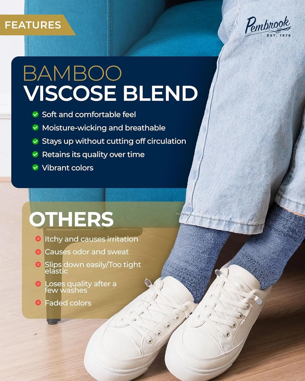 Pembrook Bamboo Viscose Diabetic Socks for Women & Men - 6 Pairs Ankle Socks for Swollen Feet | Neuropathy Socks | Mens Diabetic Socks | Black, White, Beige, Aqua, Blue, Navy