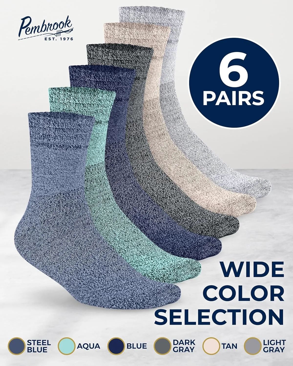Pembrook Bamboo Viscose Diabetic Socks for Women & Men - 6 Pairs Ankle Socks for Swollen Feet | Neuropathy Socks | Mens Diabetic Socks | Black, White, Beige, Aqua, Blue, Navy