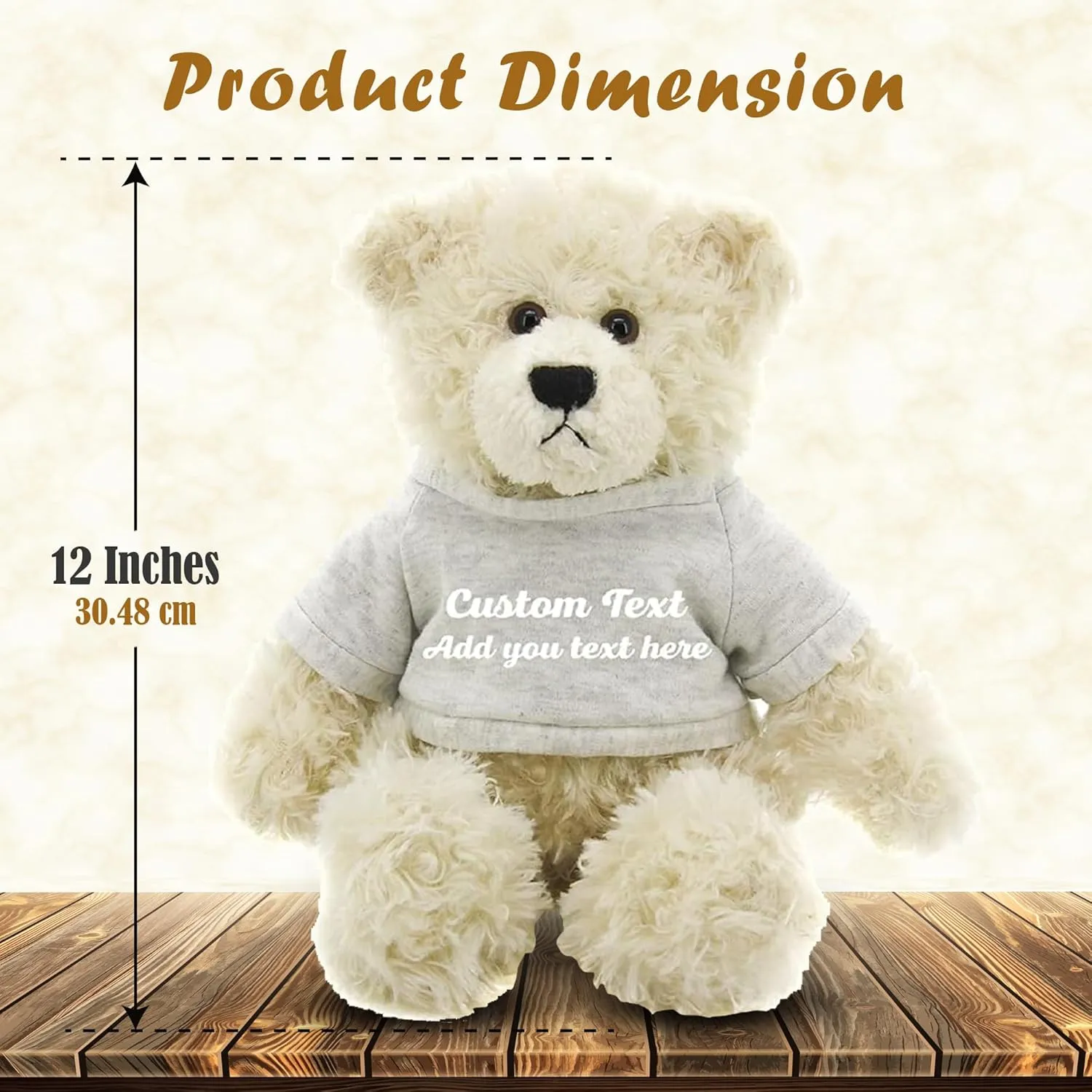 Personalized 12 Inch Cream Brandon Teddy Bear - Stuffed Animal Personalized Teddy Bears - Custom Teddy Bear Great Present for Valentine Graduation Day Birthday Mothers Day(Gray Shirt)