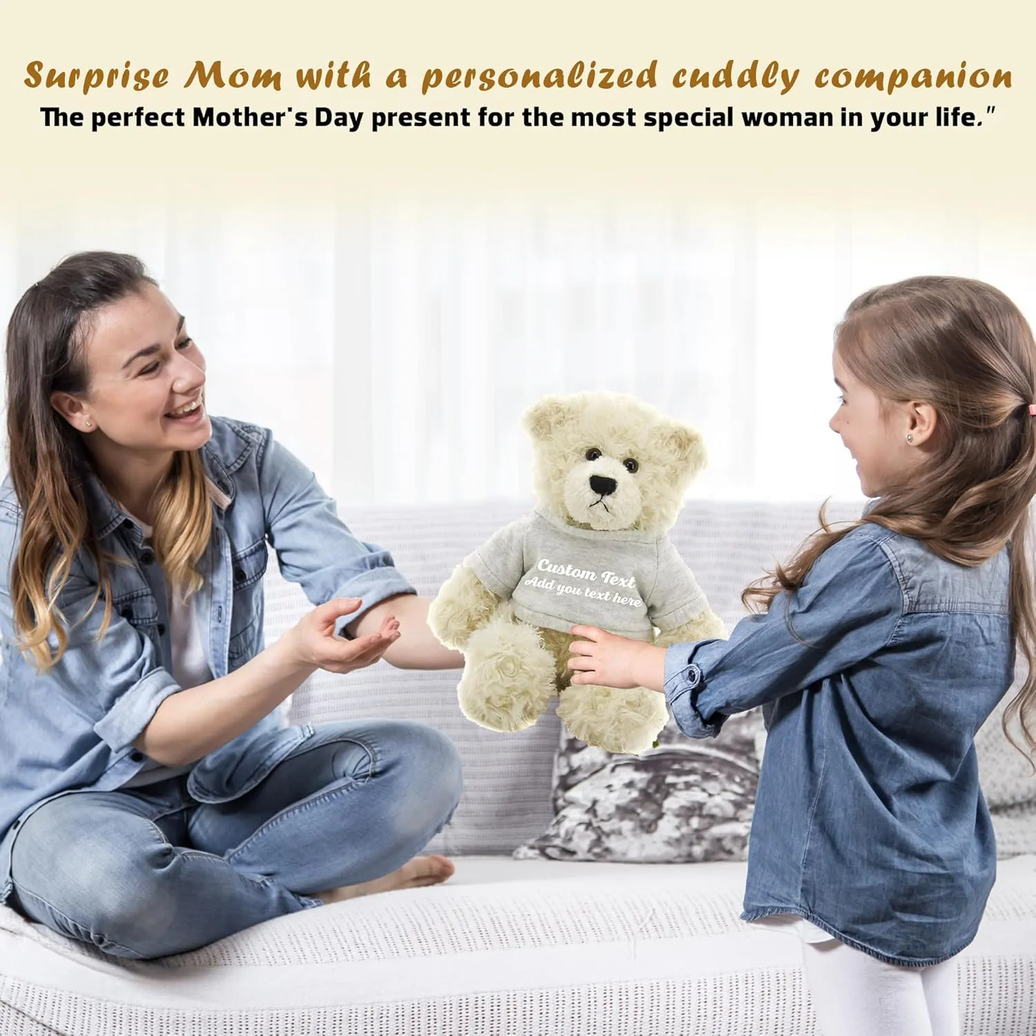 Personalized 12 Inch Cream Brandon Teddy Bear - Stuffed Animal Personalized Teddy Bears - Custom Teddy Bear Great Present for Valentine Graduation Day Birthday Mothers Day(Gray Shirt)