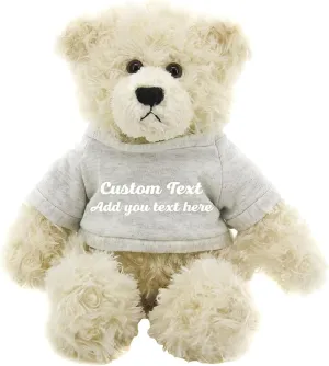 Personalized 12 Inch Cream Brandon Teddy Bear - Stuffed Animal Personalized Teddy Bears - Custom Teddy Bear Great Present for Valentine Graduation Day Birthday Mothers Day(Gray Shirt)