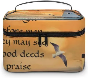 Personalized Lighthouse Sunset Bible Verse Fashionable Portable Makeup Bag, Travel Makeup Bag Storage,