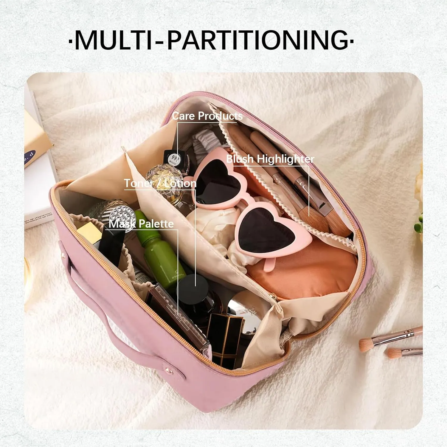Personalized Makeup Bag with Your Embroidery Text,Large Capacity Waterproof Leather Travel Comestic Toiletry Bag for Bridesmaid Mother’s Day Women Gifts