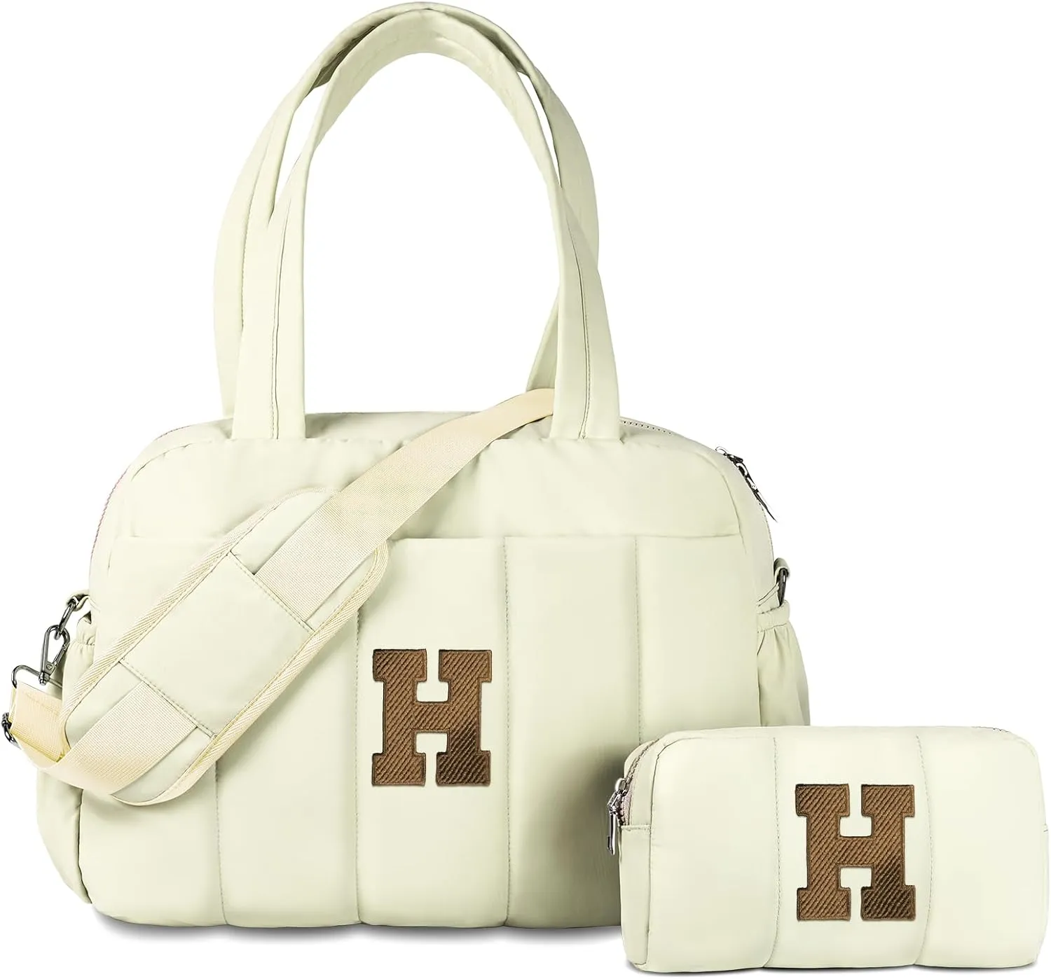 Personalized Teacher Gifts-Initial Lightweight Duffel Bag, Women Weekender Bag, Monogram Overnight Bag, Letter Travel Bag with Makeup Bag，Birthday Gift for Women Girl Daughter (Letter H)