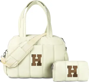 Personalized Teacher Gifts-Initial Lightweight Duffel Bag, Women Weekender Bag, Monogram Overnight Bag, Letter Travel Bag with Makeup Bag，Birthday Gift for Women Girl Daughter (Letter H)