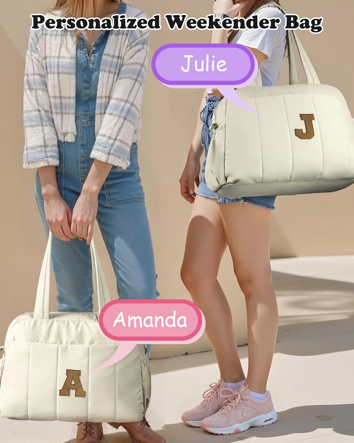 Personalized Teacher Gifts-Initial Lightweight Duffel Bag, Women Weekender Bag, Monogram Overnight Bag, Letter Travel Bag with Makeup Bag，Birthday Gift for Women Girl Daughter (Letter H)