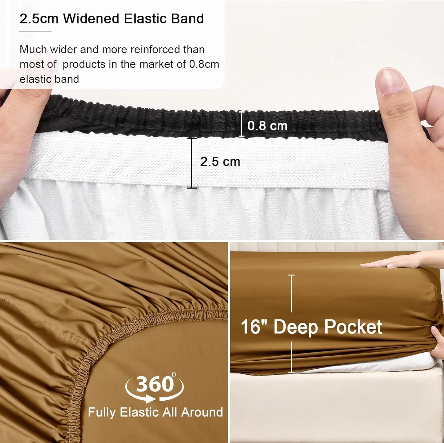 PHF 6PCS 100% Rayon Derived from Bamboo_ Sheets Set King Size, Cooling Sheets,Wider Elastic Band & 16" Deep Pocket, Luxury Silky Soft Breathable Bedding Set & Pillowcase, Brownish Camel