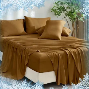 PHF 6PCS 100% Rayon Derived from Bamboo_ Sheets Set King Size, Cooling Sheets,Wider Elastic Band & 16" Deep Pocket, Luxury Silky Soft Breathable Bedding Set & Pillowcase, Brownish Camel