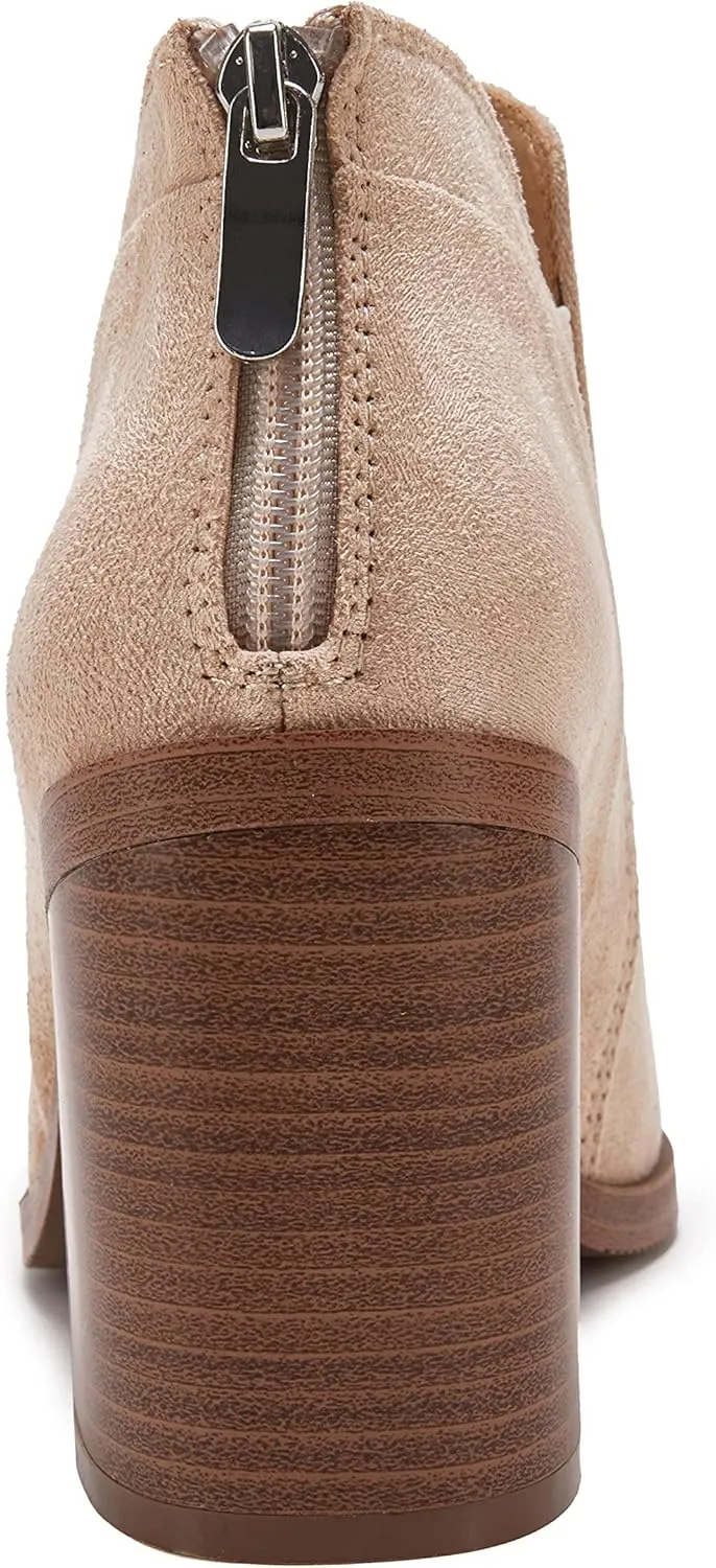 PiePieBuy Ankle Boots for Women Pointed Toe Ankle Booties Stacked Heel V Cut Back Zipper Chelsea Booties