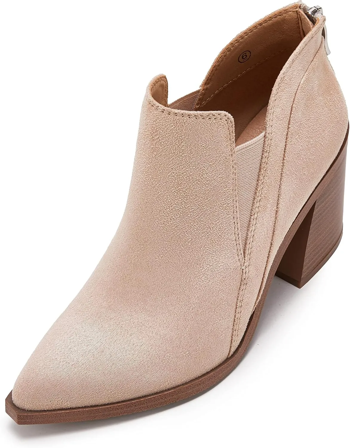 PiePieBuy Ankle Boots for Women Pointed Toe Ankle Booties Stacked Heel V Cut Back Zipper Chelsea Booties
