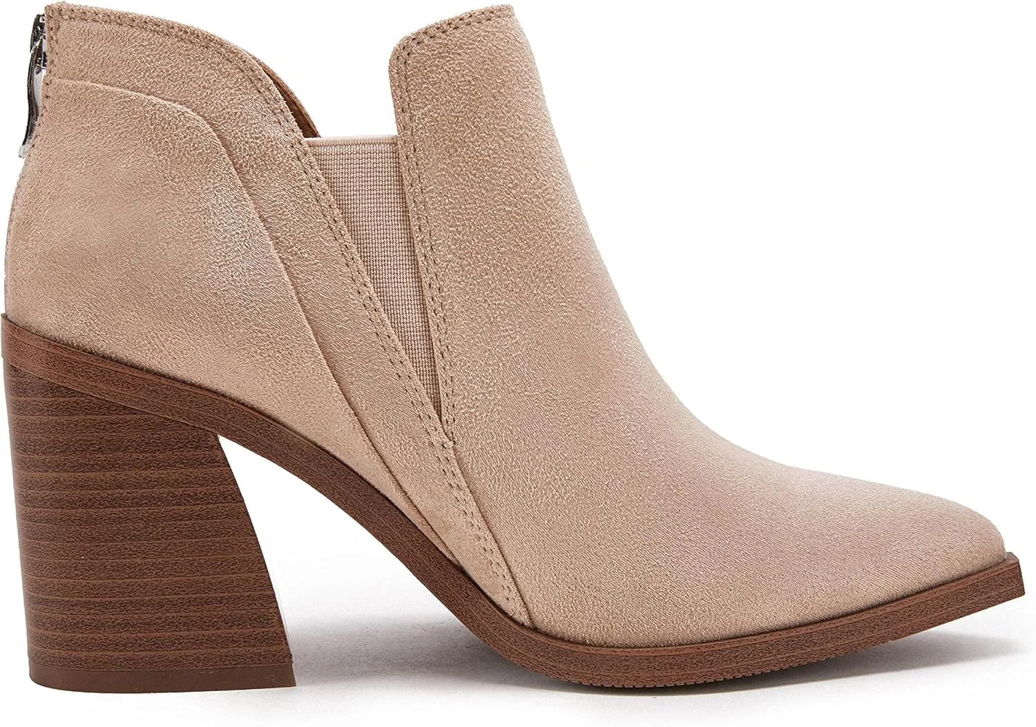 PiePieBuy Ankle Boots for Women Pointed Toe Ankle Booties Stacked Heel V Cut Back Zipper Chelsea Booties