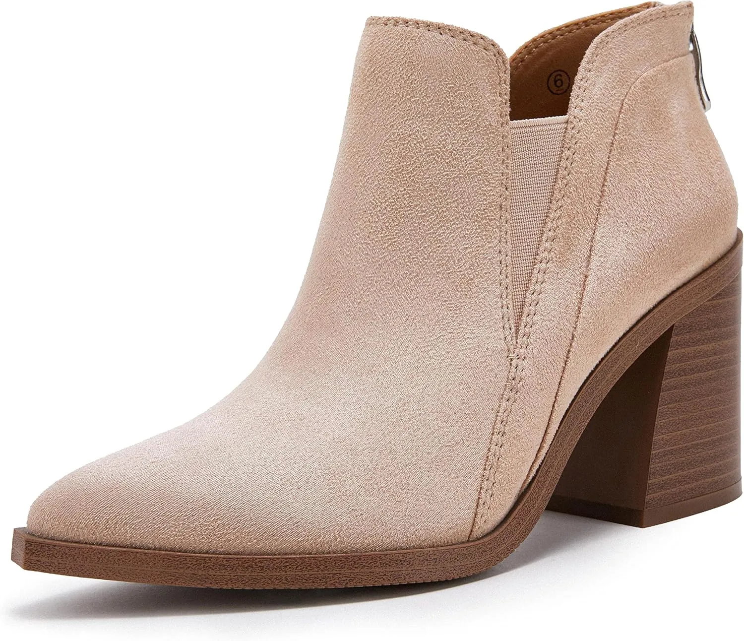 PiePieBuy Ankle Boots for Women Pointed Toe Ankle Booties Stacked Heel V Cut Back Zipper Chelsea Booties