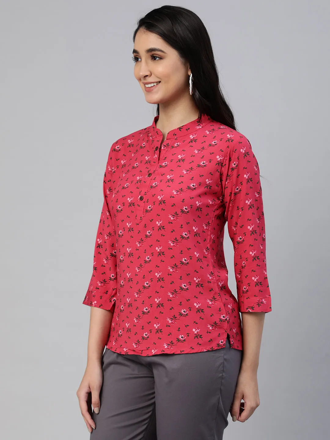 Pink Printed Woven Rayon Tunic #431