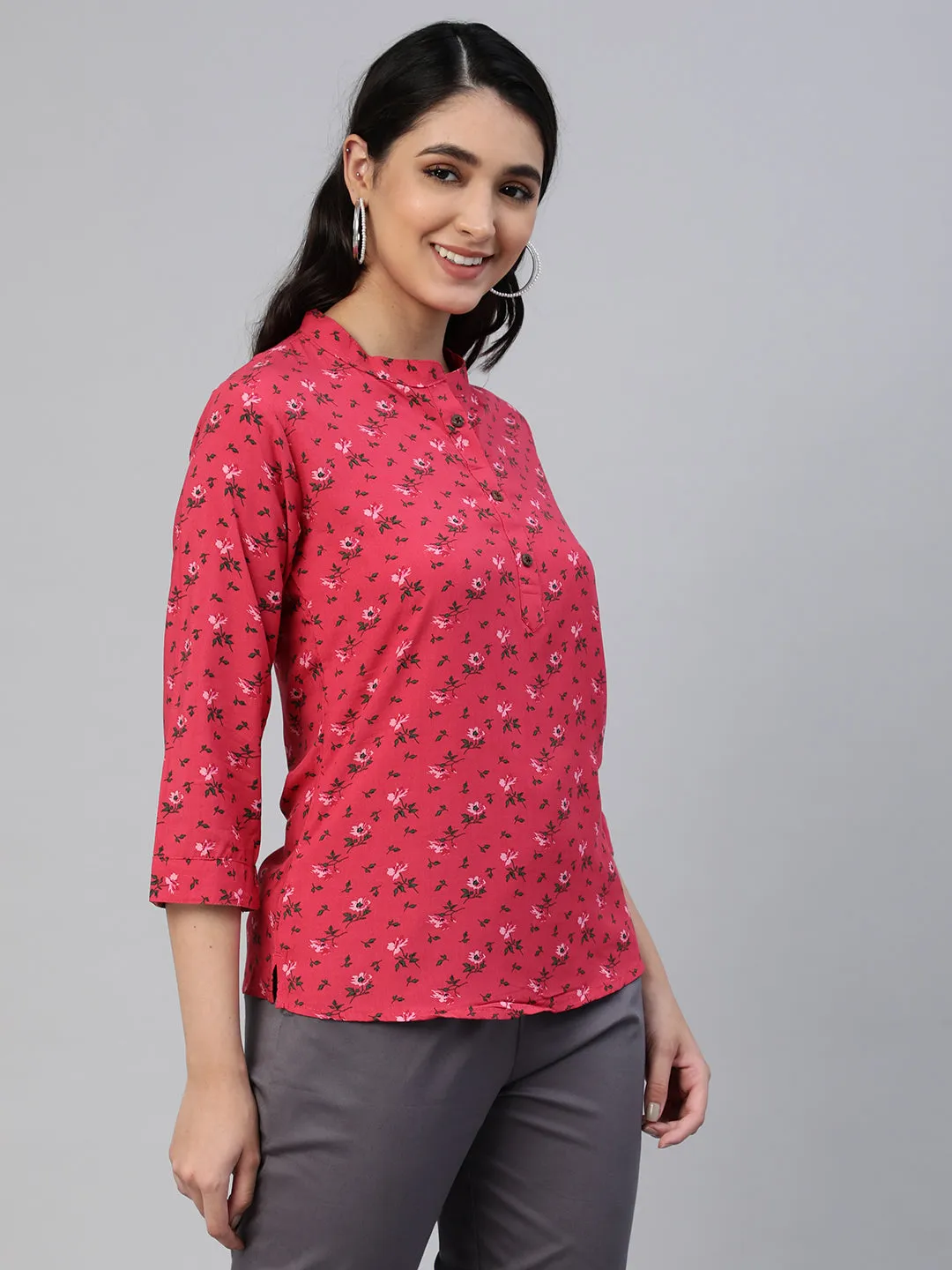 Pink Printed Woven Rayon Tunic #431