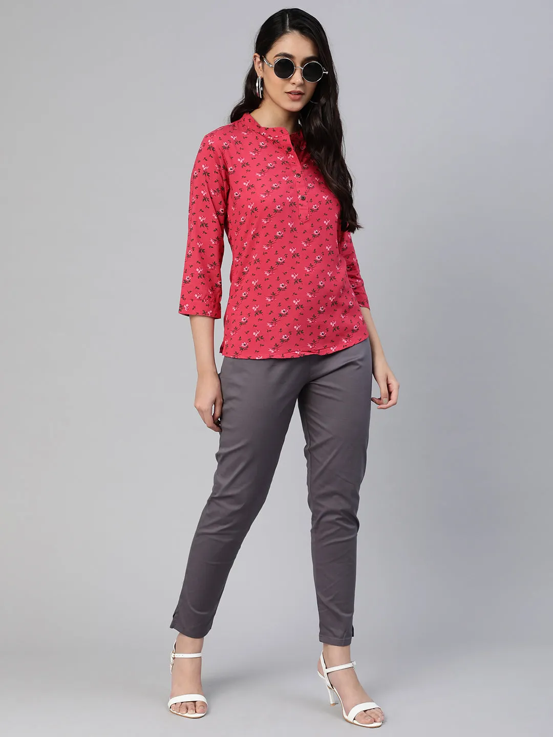 Pink Printed Woven Rayon Tunic #431