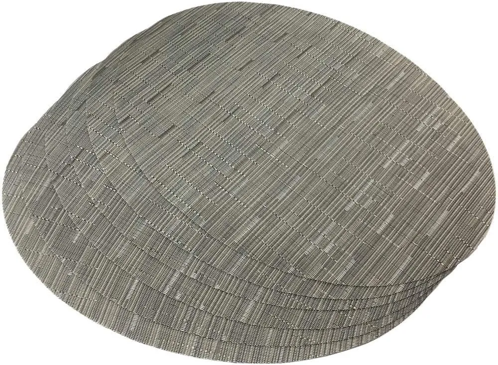 Placemats,Red-A Imitation Bamboo Oval Woven Vinyl Heat Resistant Placemats Washable Table Mats for Kitchen Table Set of 6,Silver Gray