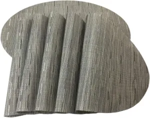 Placemats,Red-A Imitation Bamboo Oval Woven Vinyl Heat Resistant Placemats Washable Table Mats for Kitchen Table Set of 6,Silver Gray