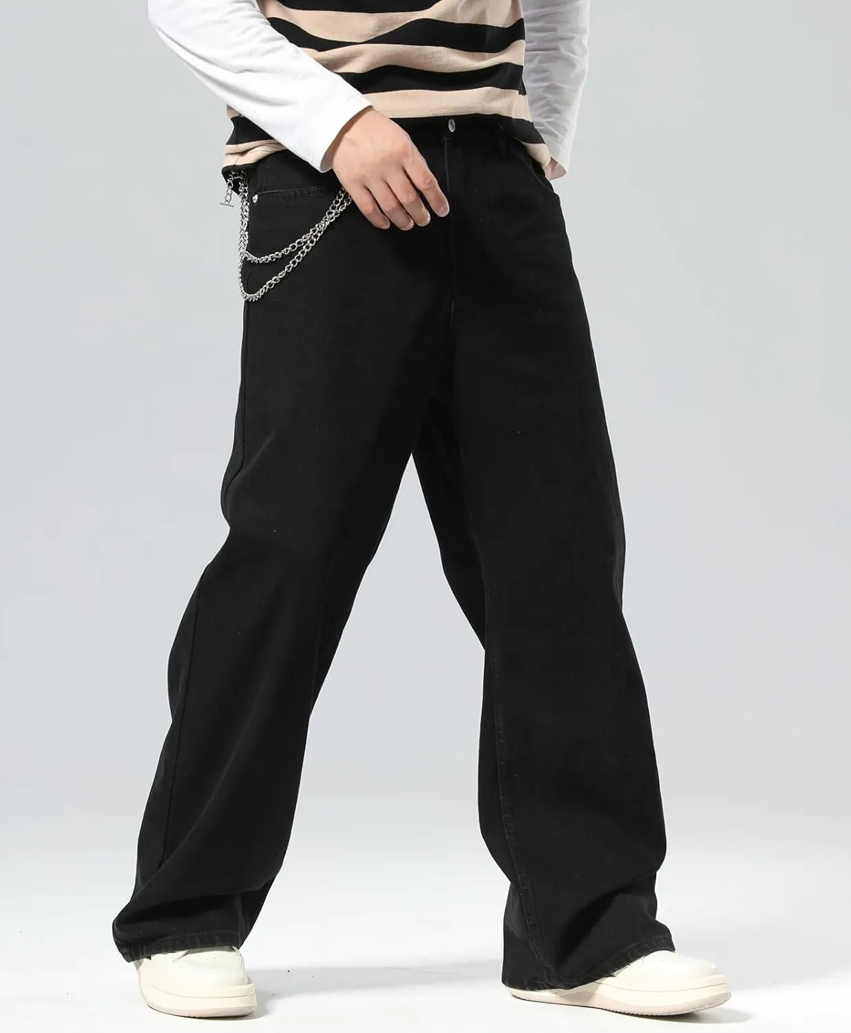 Plaid&Plain Men's Hip Hop Baggy Jeans Casual Wide Leg Y2k Skateboard Vintage Denim Pants Streetwear