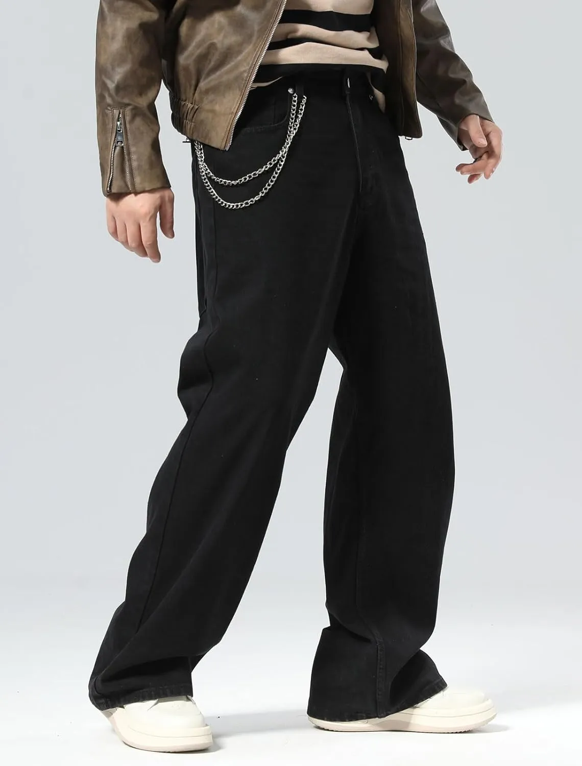 Plaid&Plain Men's Hip Hop Baggy Jeans Casual Wide Leg Y2k Skateboard Vintage Denim Pants Streetwear