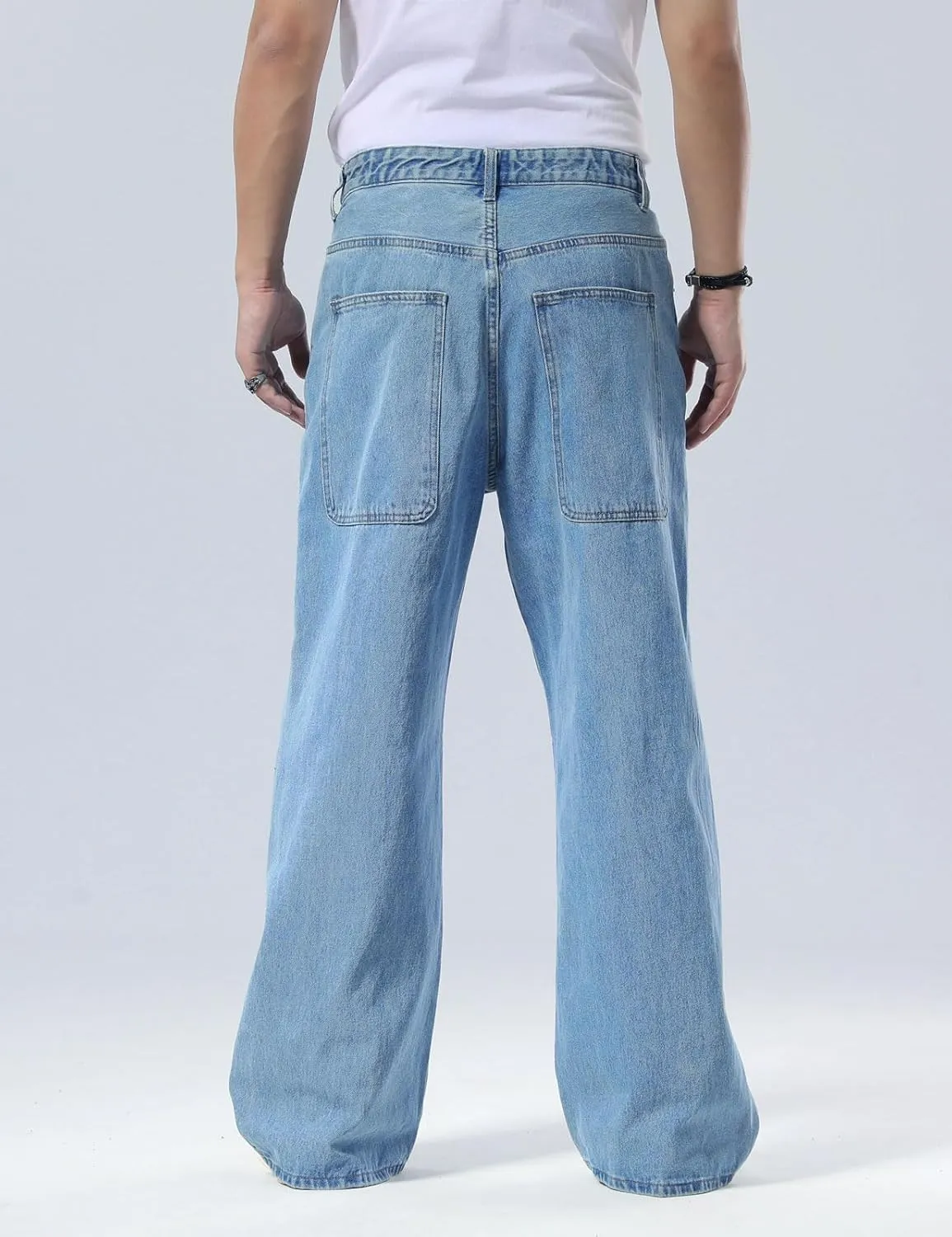 Plaid&Plain Men's Hip Hop Baggy Jeans Casual Wide Leg Y2k Skateboard Vintage Denim Pants Streetwear