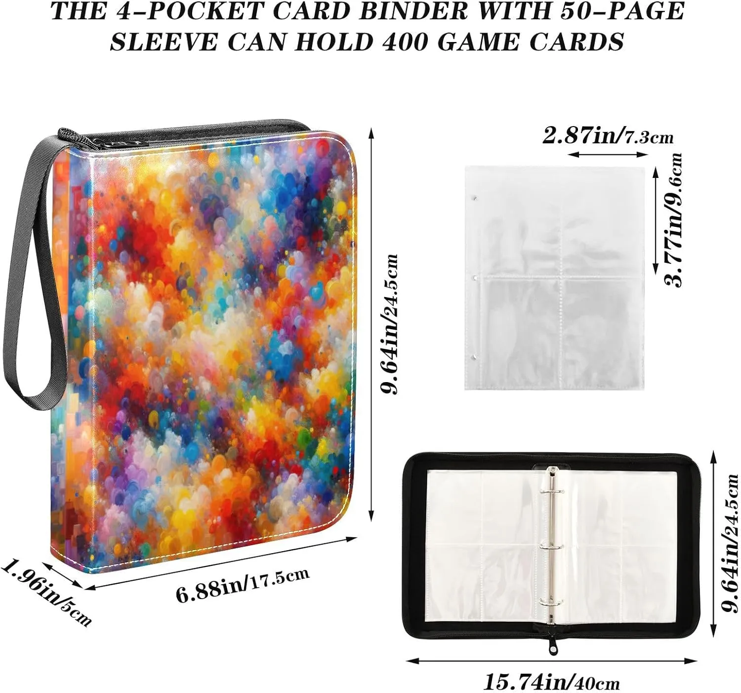 Plain Colorful Painting Binder Card Holder, Binder with Zipper with Sleeves Card Book Holder for Trading Cards