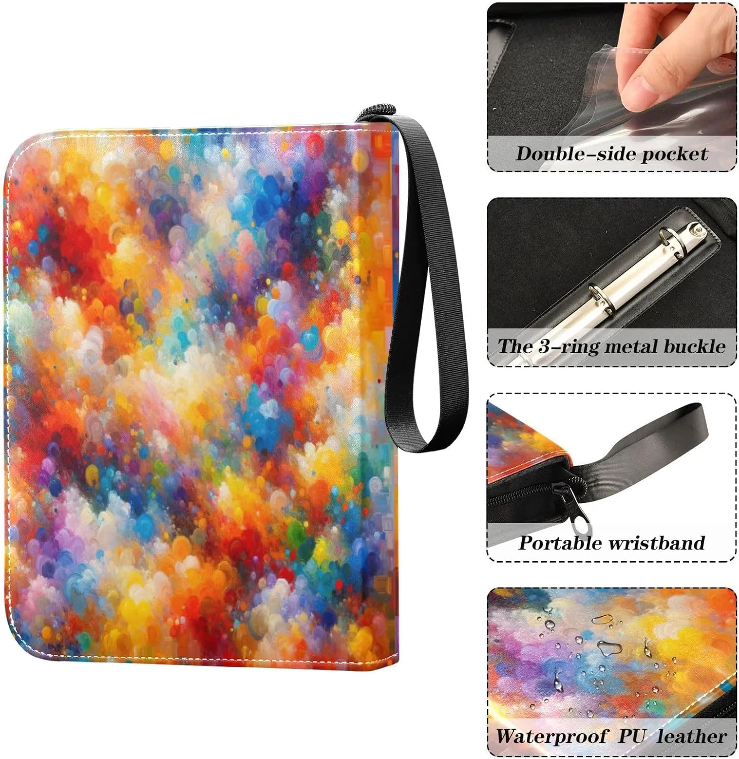 Plain Colorful Painting Binder Card Holder, Binder with Zipper with Sleeves Card Book Holder for Trading Cards