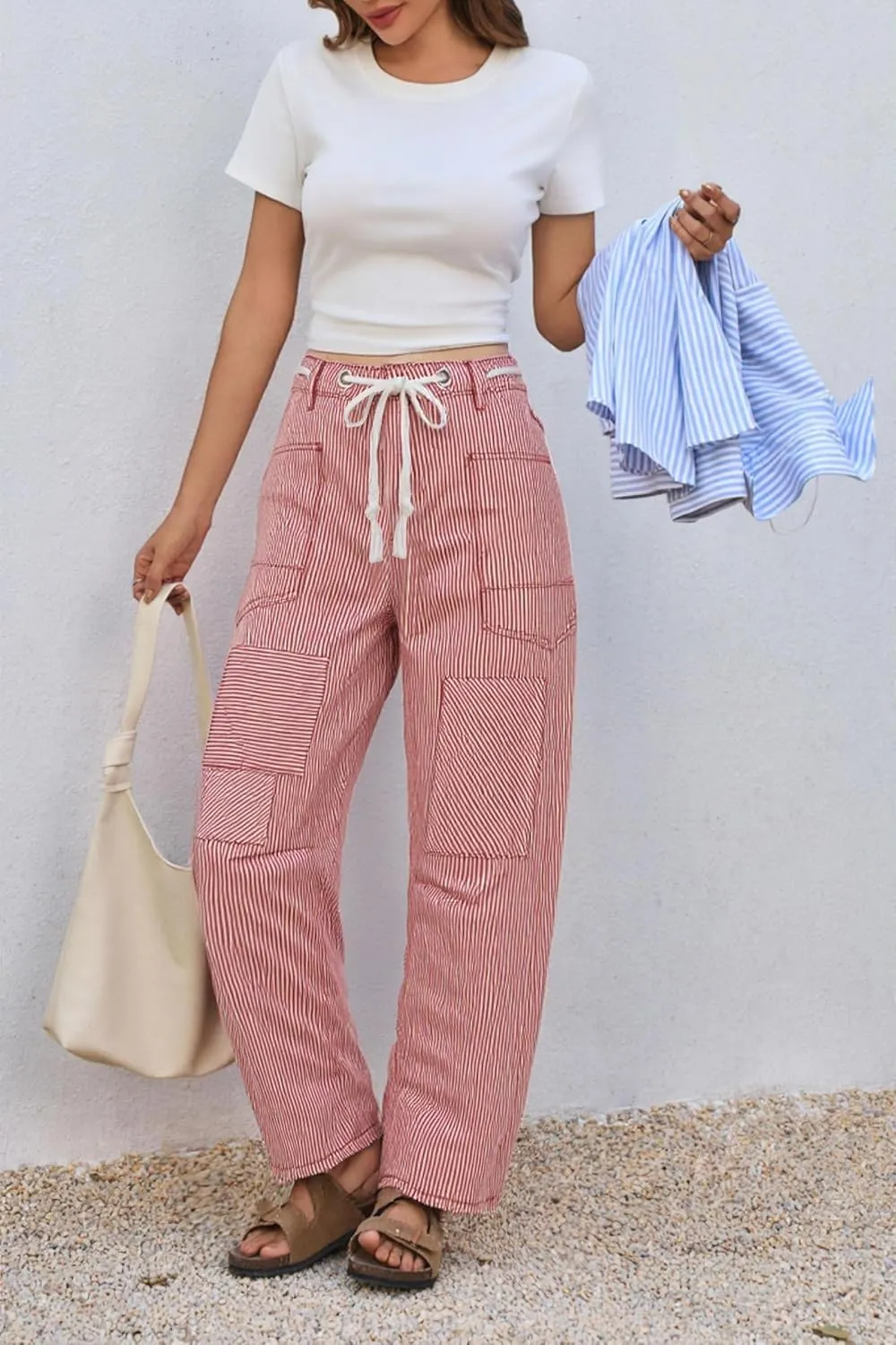 PLNOTME Womens Baggy Barrel Horseshoe Jeans Wide Leg Patchwork Low Rise Denim Pants with Pockets