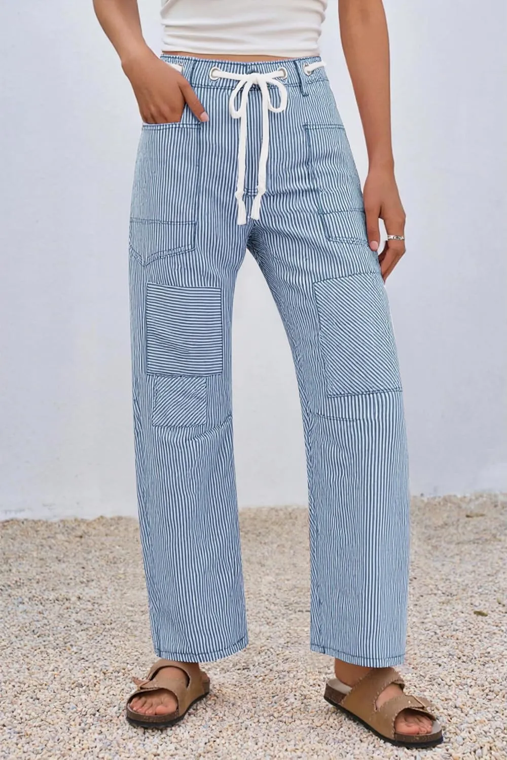 PLNOTME Womens Baggy Barrel Horseshoe Jeans Wide Leg Patchwork Low Rise Denim Pants with Pockets