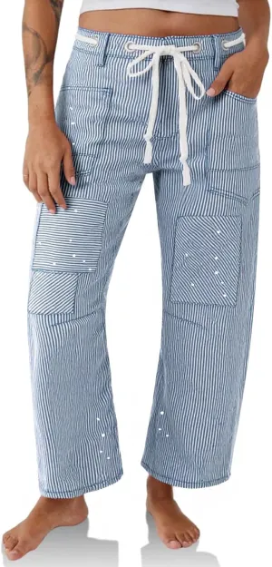PLNOTME Womens Baggy Barrel Horseshoe Jeans Wide Leg Patchwork Low Rise Denim Pants with Pockets