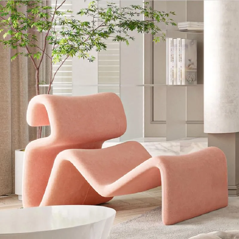 Plush Corduroy Lazy Lounge Chair Gothic Casual Lounge Chair Personalized Curved Leisure Chair (Pink,24.8 * 20.87 * 14.17 in)