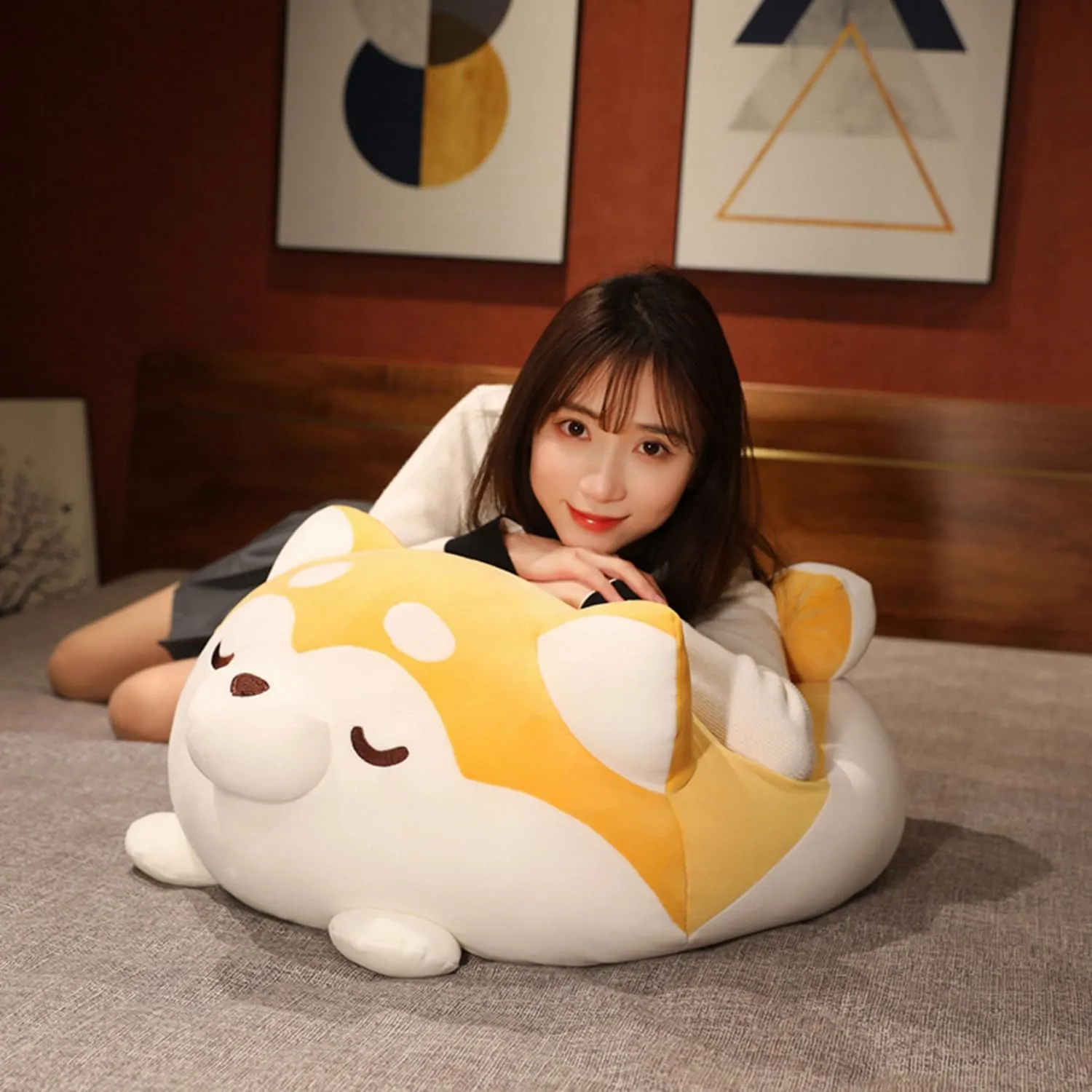 Plush Husky Stuffed Animal Dog Hugging Pillow Cuddly Plushie Toy Huggable Anime Husky Gifts for Kids and Lovers in Birthday, Valentine's (Yellow, 20 Inch)