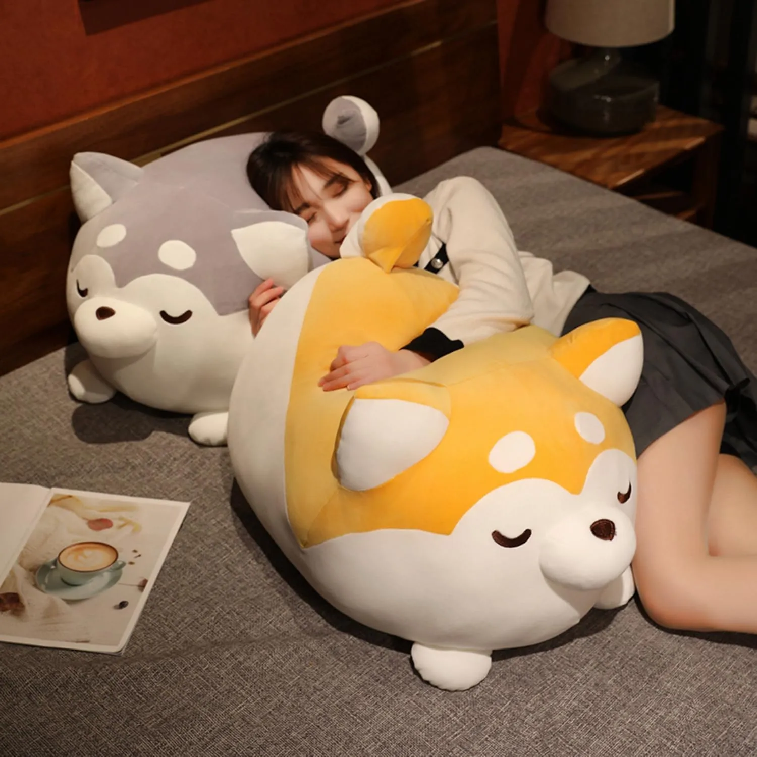 Plush Husky Stuffed Animal Dog Hugging Pillow Cuddly Plushie Toy Huggable Anime Husky Gifts for Kids and Lovers in Birthday, Valentine's (Yellow, 20 Inch)