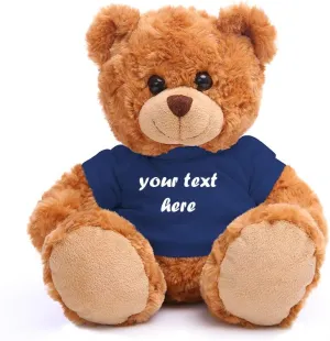 Plushland 11" Teddy Bear - Personalized Stuffed Animal Gift for Mother's Day, Valentine's, Graduation, Birthday (Mocha Bear, Navy Blue)