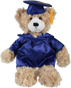 Plushland Beige Brandon Custom Plush Stuffed Animal Teddy Bear Toys for Graduation Day, Personalized Text, Name or School Logo on Gown, Best for Any Grad School Kids 12 Inch (Beige-Royal Blue)
