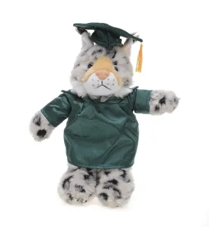 Plushland Bobcat Plush Stuffed Animal Toys Present Gifts for Graduation Day, Personalized Text, Name or Your School Logo on Gown, Best for Any Grad School Kids 12 Inches(Forest Green Cap and Gown)