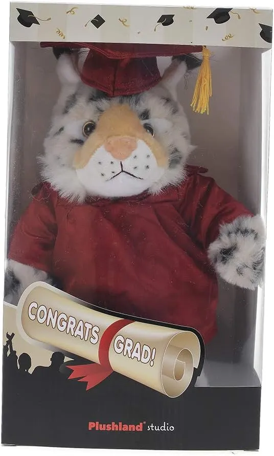 Plushland Bobcat Plush Stuffed Animal Toys Present Gifts for Graduation Day, Personalized Text, Name or Your School Logo on Gown, Best for Any Grad School Kids 12 Inches(Forest Green Cap and Gown)