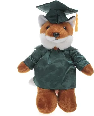 Plushland Fox Plush Stuffed Animal Toys Present Gifts for Graduation Day, Personalized Text, Name or Your School Logo on Gown, Best for Any Grad School Kids 12 Inches(Forest Green Cap and Gown)